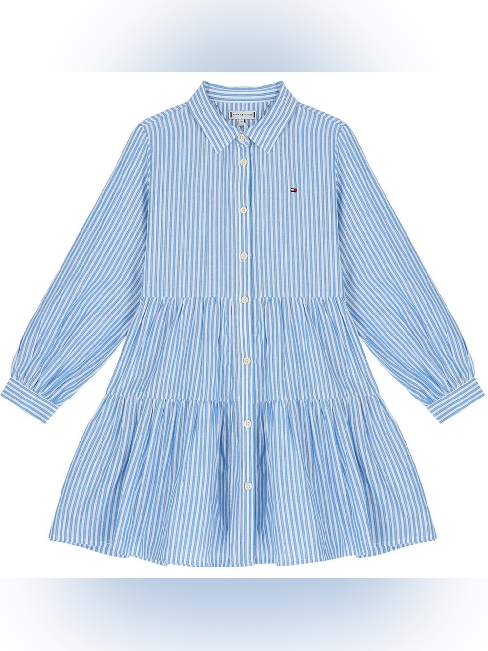 Tommy Hilfiger Light Blue & White Logo Striped Button-Front Dress New
